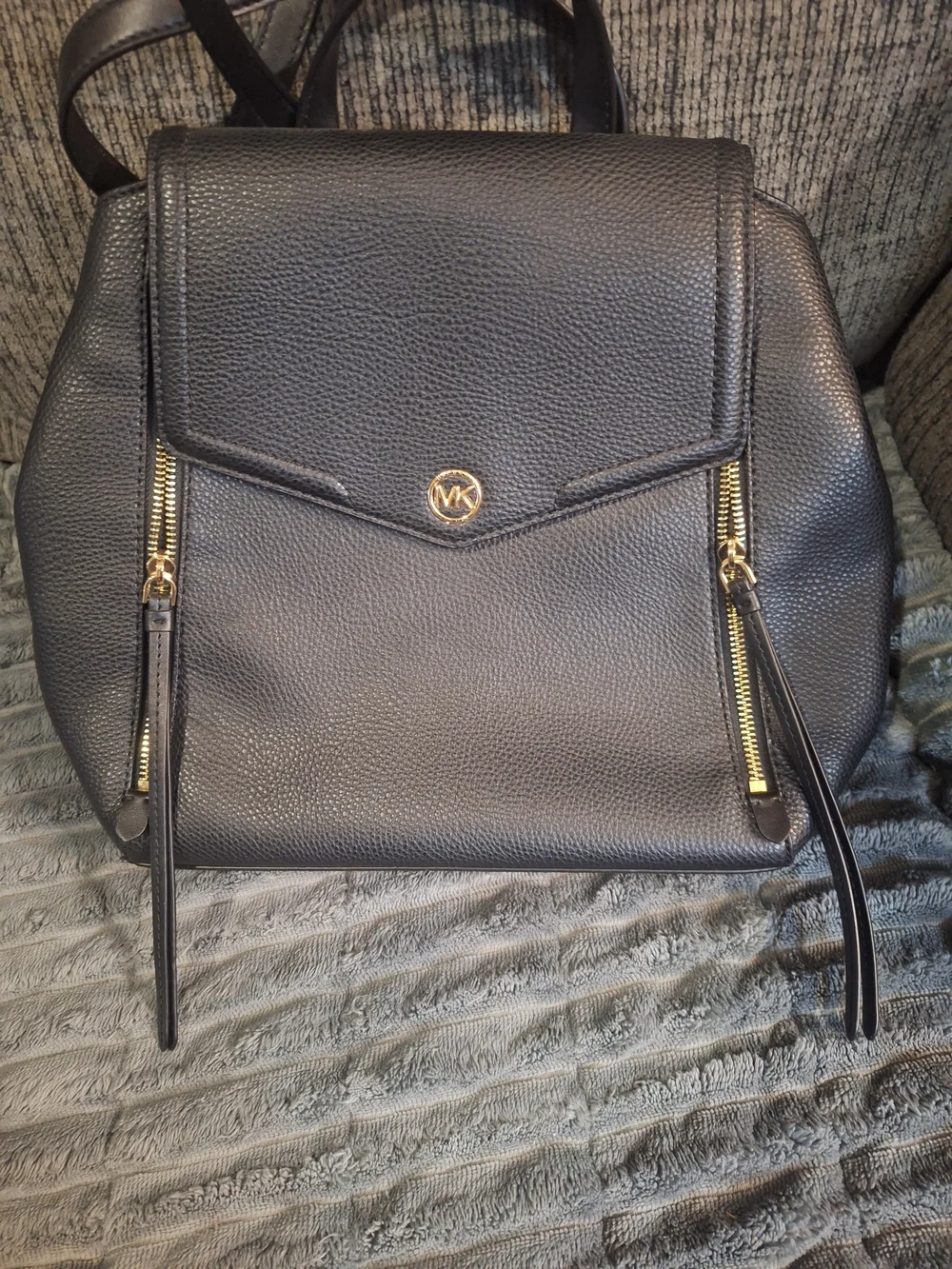 Michael Kors Black Pebbled Leather Mini Backpack with Gold Accents